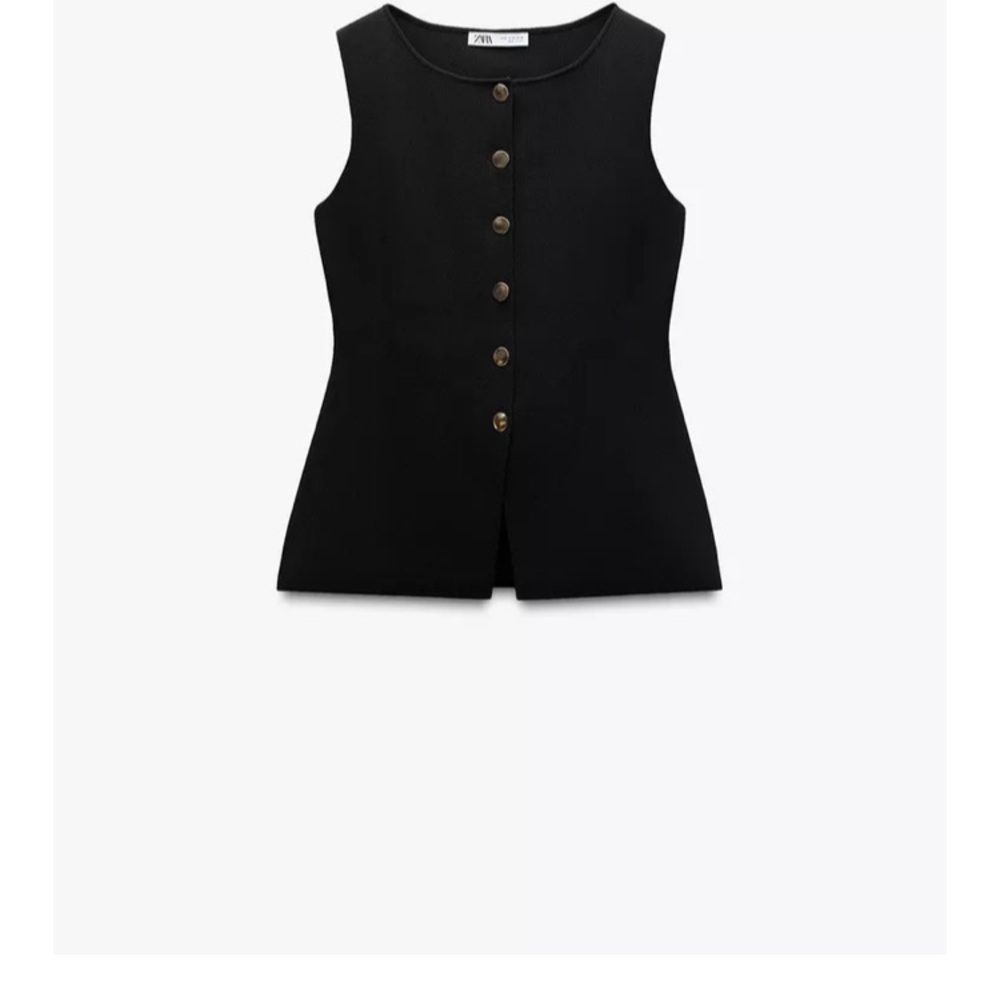 BNWT Zara Gold button knitted Vest top Small Front slit at hem - Picture 5 of 6